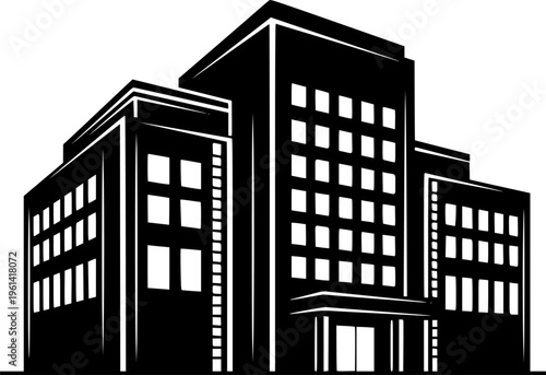 Office building icon representing business, corporate company and commercial real estate. Symbol of headquarters, enterprise, organization and urban architecture.