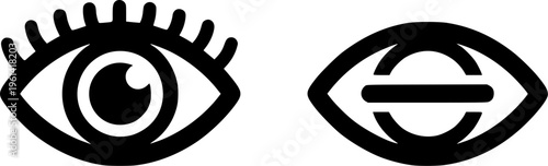 View icon. Open and closed eye symbols for showing or hiding content vector illustration. Privacy and visibility control in user interface symbol. Access management sign. Information toggle pictogram.