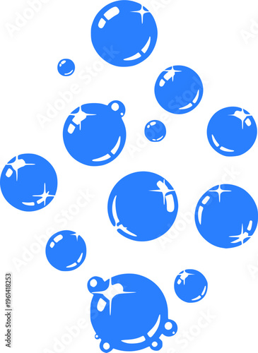 Soap bubbles icon. Foam bubble symbol. Sparkling water vector illustration. Fizzy soda drops sign. Oxygen sphere pictogram. Clean wash suds concept. Blue blowing bubbles icon set