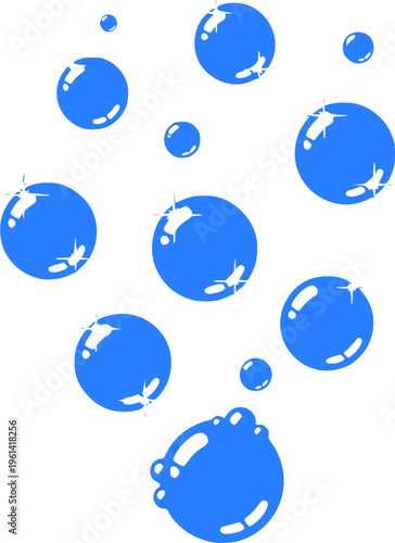 Soap bubbles icon. Foam bubble symbol. Sparkling water vector illustration. Fizzy soda drops sign. Oxygen sphere pictogram. Clean wash suds concept. Blue blowing bubbles icon set