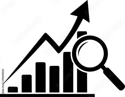 Business report and analytics icon with growing chart. Symbol of data analysis, performance growth and positive results. Ideal for financial reports, business dashboards, marketing analytics and sales
