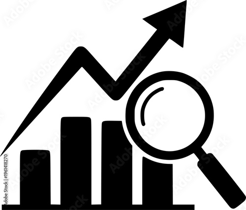 Business report and analytics icon with growing chart. Symbol of data analysis, performance growth and positive results. Ideal for financial reports, business dashboards, marketing analytics and sales