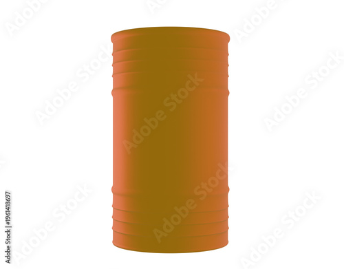 Yellow oil barrel isolated on white background, industrial metal drum container