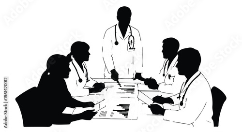 Medical professionals team meeting discussion healthcare concept silhouette illustration