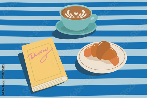 コーヒーとクロワッサン カフェ イラスト ベクター