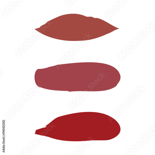 Three distinct lipstick swatches, part of a trio set, are showcased on a clean white backdrop. The swatches feature varying shades of brown-red and deep red, perfect for cosmetic product comparison.