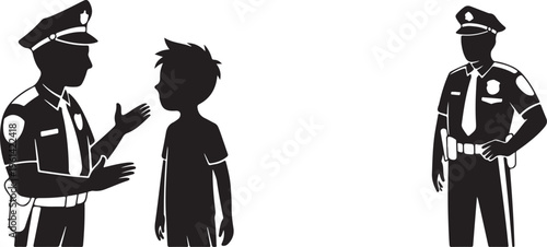 police two officers and child silhouette law enforcement vector