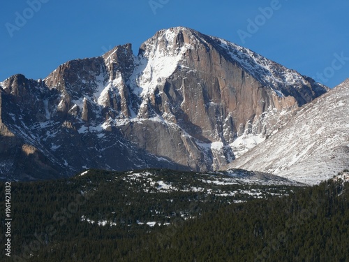 Longs Peak with snow, Rocky Mountains winter landscape in Colorado, USA