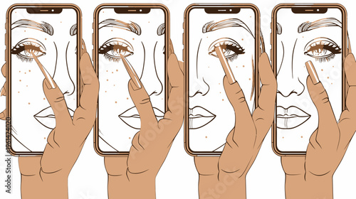 Illustration of a phone screen revealing eyes being touched with a long nail in a sequence