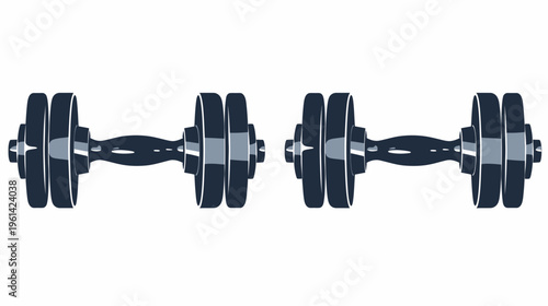 Stylized illustration of two dark blue and grey barbells, a visual element for fitness and weightlifting
