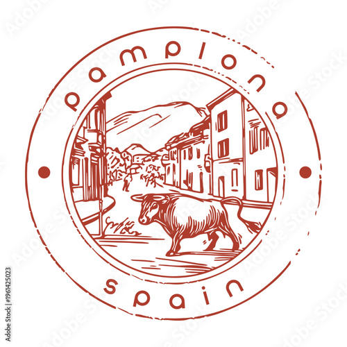 Pamplona San Fermín Running Bulls Estafeta Street Travel Passport Cancellation Stamp Postmark Journal
