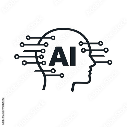 AI Head Silhouette with Circuit Connections – Artificial Intelligence Concept