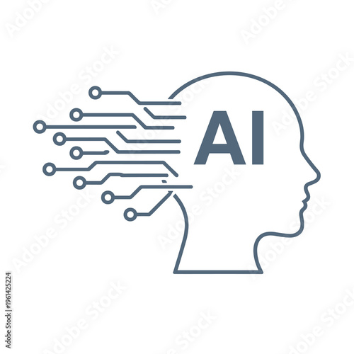 Minimalist AI Head Logo with Circuit Brain