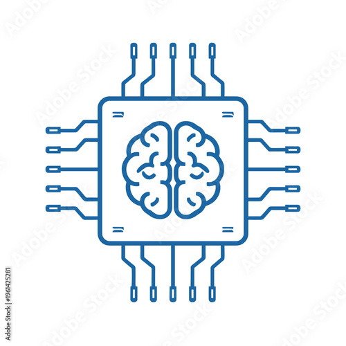 Blue AI Brain Chip Processor Icon