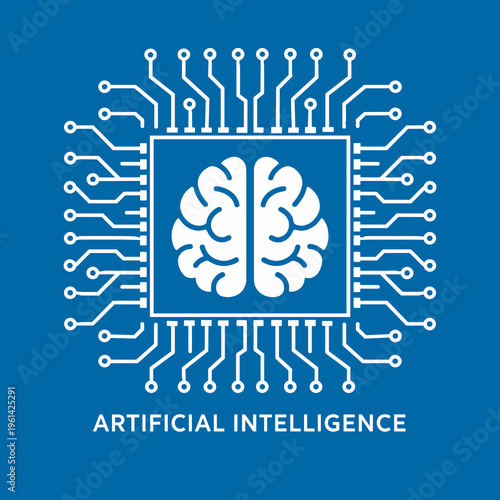 Artificial Intelligence CPU Chip with Human Brain Icon