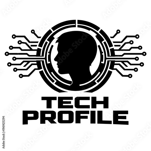 Tech Profile logo with human head silhouette and digital circuit board elements.