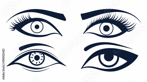 Vector graphic of four stylized pairs of eyes with varying pupil designs