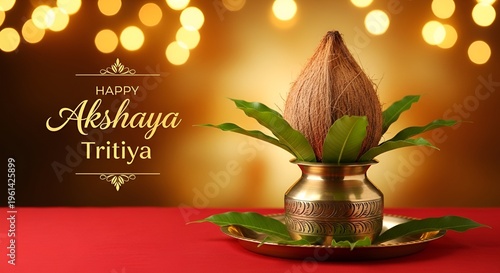 Happy Akshaya Tritiya. Hindu Festival. Gold Coin