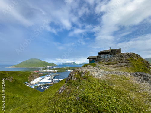 Remains of World War II bunker overlook Dutch Harbor in Unalaska, Alaska