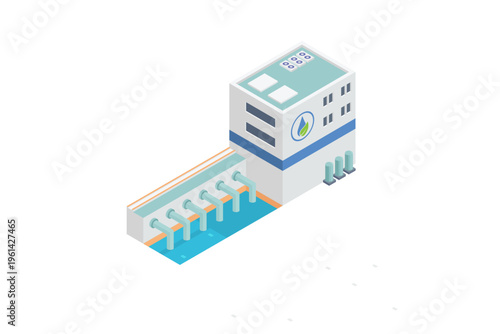 Isometric Hydroelectric Dam Power Plant