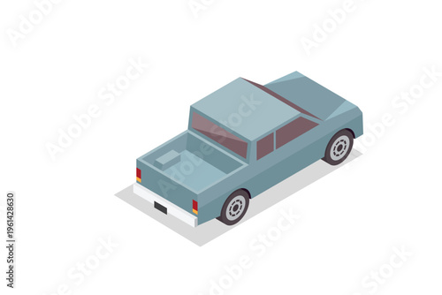 Isometric Grey Pickup Truck Vehicle