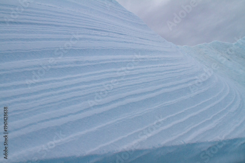 Detail of blue color on iceberg surface near Antarctic Peninsula during austral summer months