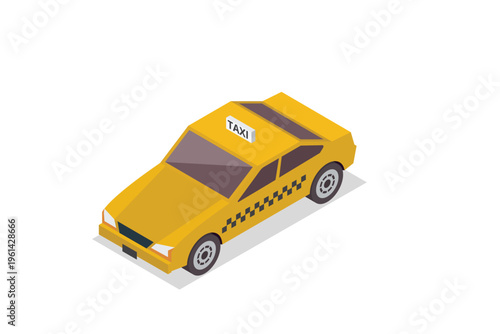 Isometric Yellow Taxi Cab Vehicle