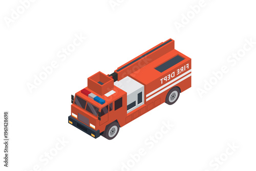 Isometric Red Fire Engine Truck