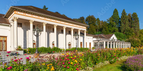 Visit to the Kurhaus in Baden-Baden, a landmark of spas and gardens in Baden-Wurttemberg, Germany during a sunny day