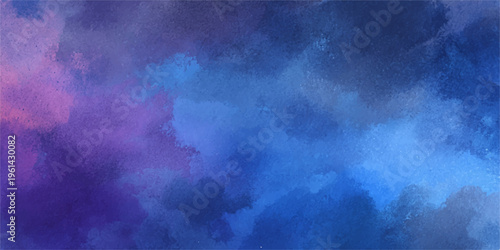 Abstract blue watercolor background featuring a dark storm cloudscape with smoky textures of fog and light motion