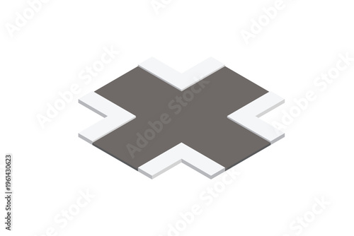Isometric Dark Road Cross Intersection