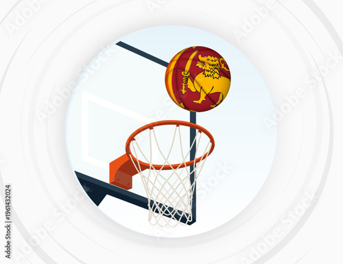 Sri Lanka Flag Themed Basketball in Motion, Scoring Moment in Basketball Game.