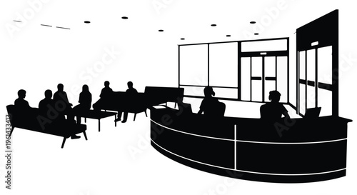 Business meeting in modern office space with team and manager, corporate presentation and discussion in conference room with reception desk