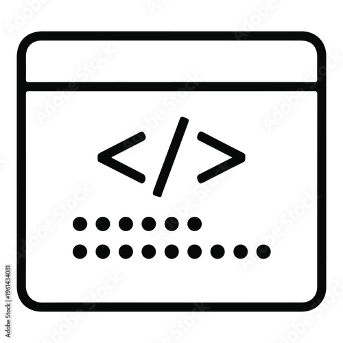 Programming Code Icon, Modern Minimalist Web Browser Window with Brackets Symbol for Software Development, Website Coding, Digital Algorithm and Technology Interface Design