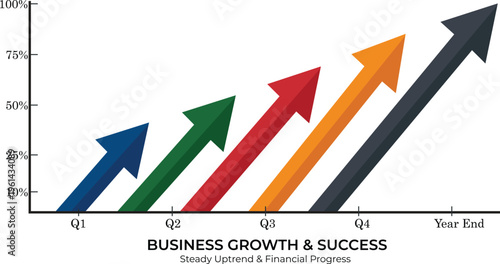 Business Growth Bar Chart Vector, Quarterly Success and Financial Progress Illustration