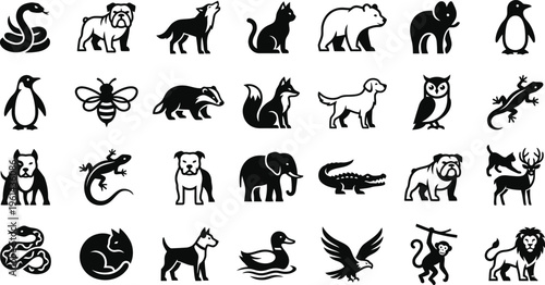 Minimalist Animal Silhouette Icon Set for Branding and UI