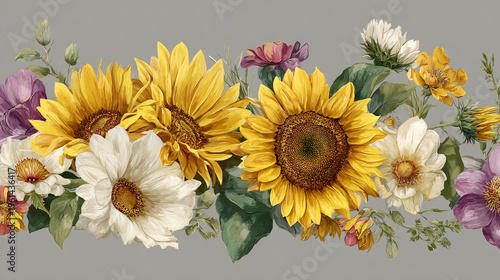 Wallpaper Mural watercolor botanical Sunflower flowers texture template background.Elegant wedding invitation card background . Minimal hand painted Design for wedding or Valentine's Day
 Torontodigital.ca