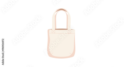 A simple light beige canvas tote bag with two handles is presented vertically against a pristine white background.