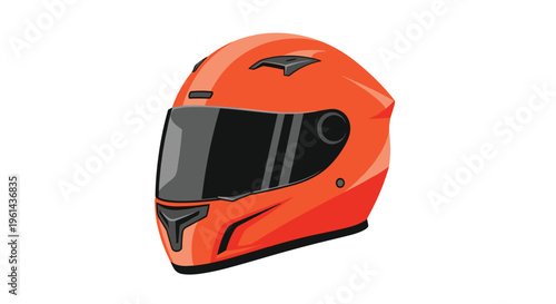 An orange full-face motorcycle helmet with a dark visor is shown from a three-quarter left side on a white background.