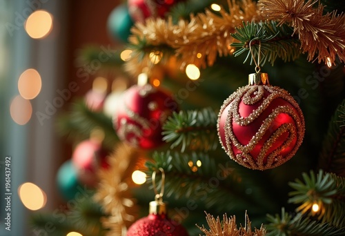 Ornately Adorned Christmas Tree with Luminous Ornaments and Twinkling Accents Enhancing Holiday Spirit