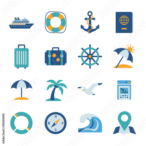 Collection of Travel and Vacation Icons for Summer Adventures.