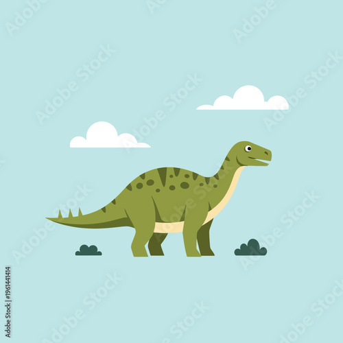 Green Brontosaurus Dinosaur Illustration.