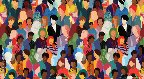 Diverse group of people in vibrant colors abstract illustration of unity