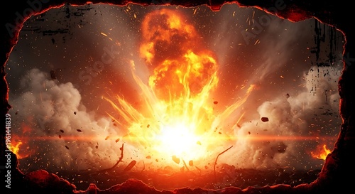 A massive and intense fiery explosion creating a glowing cloud of smoke and bright orange debris