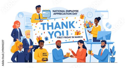 National employee appreciation day thank you celebration with diverse team