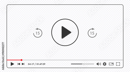 Videoplayer multimedia template on transparent background for video live streaming, online cinema, social media interface vector