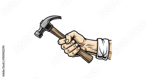 Hand holding a claw hammer tool ready for construction or diy projects