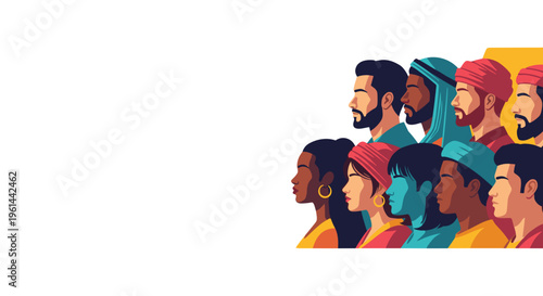 Diverse group of people with different ethnicities and cultures standing together