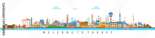 Famous places to visit travel tourism vector illustration, Turkey
