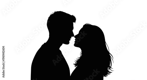 Silhouette couple embracing intimately against white background romantic connection